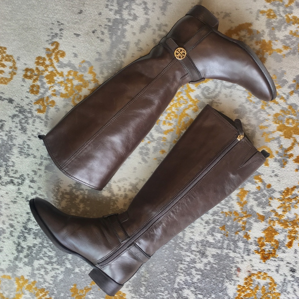 Tory Burch Bristol Riding Boots Coconut Brown Dark